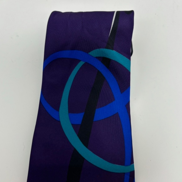 Italian Silk House Collezione Mens Neck Tie Purple Blue Aqua White Swirl Vintage - Picture 2 of 6